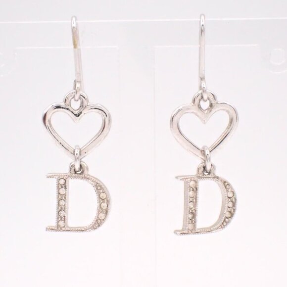 Dior Jewelry - 💖 Christian Dior Vintage Silver Heart D Dangle Earrings - Rhinestone Pave